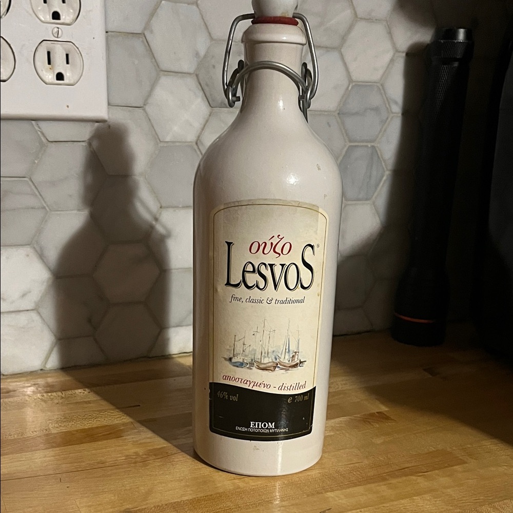 Greek Ouzo White Clay Bottle